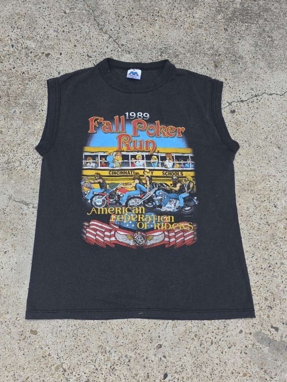 vintage 1989 Fall Poker Run t-shirt featuring graphic art motorcyclists
